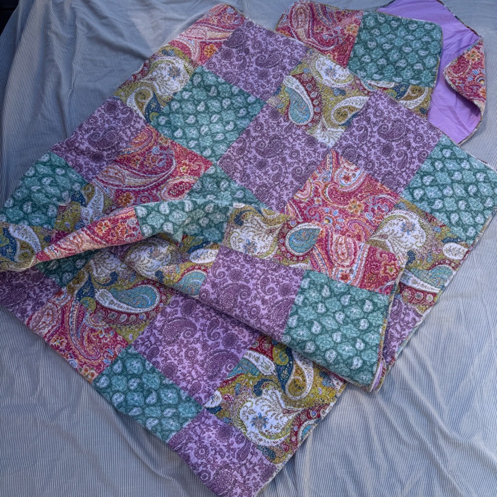 Cynthia Rowley Quilt Set Full Queen Purple Pink Paisley Patchwork 3pc Cotton - Picture 16 of 16